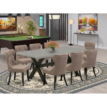 East West Furniture 9 Piece X-Style Dinette Set - Wire Brushed Black X697SI648-9